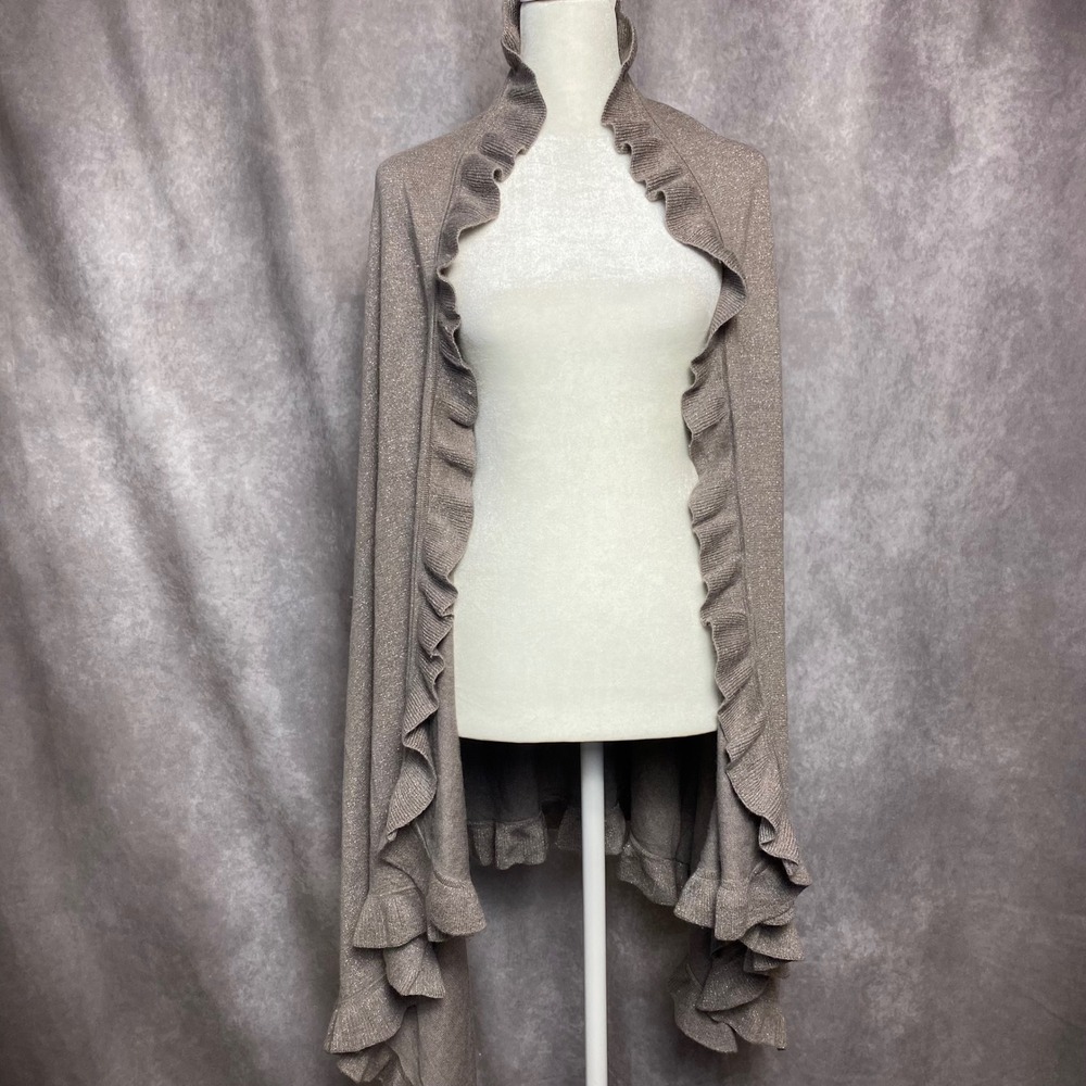 Adrianna Papell SHUG Metallic Ruffle Cardigan Wrap Scarf Marble XL/XXL NWT